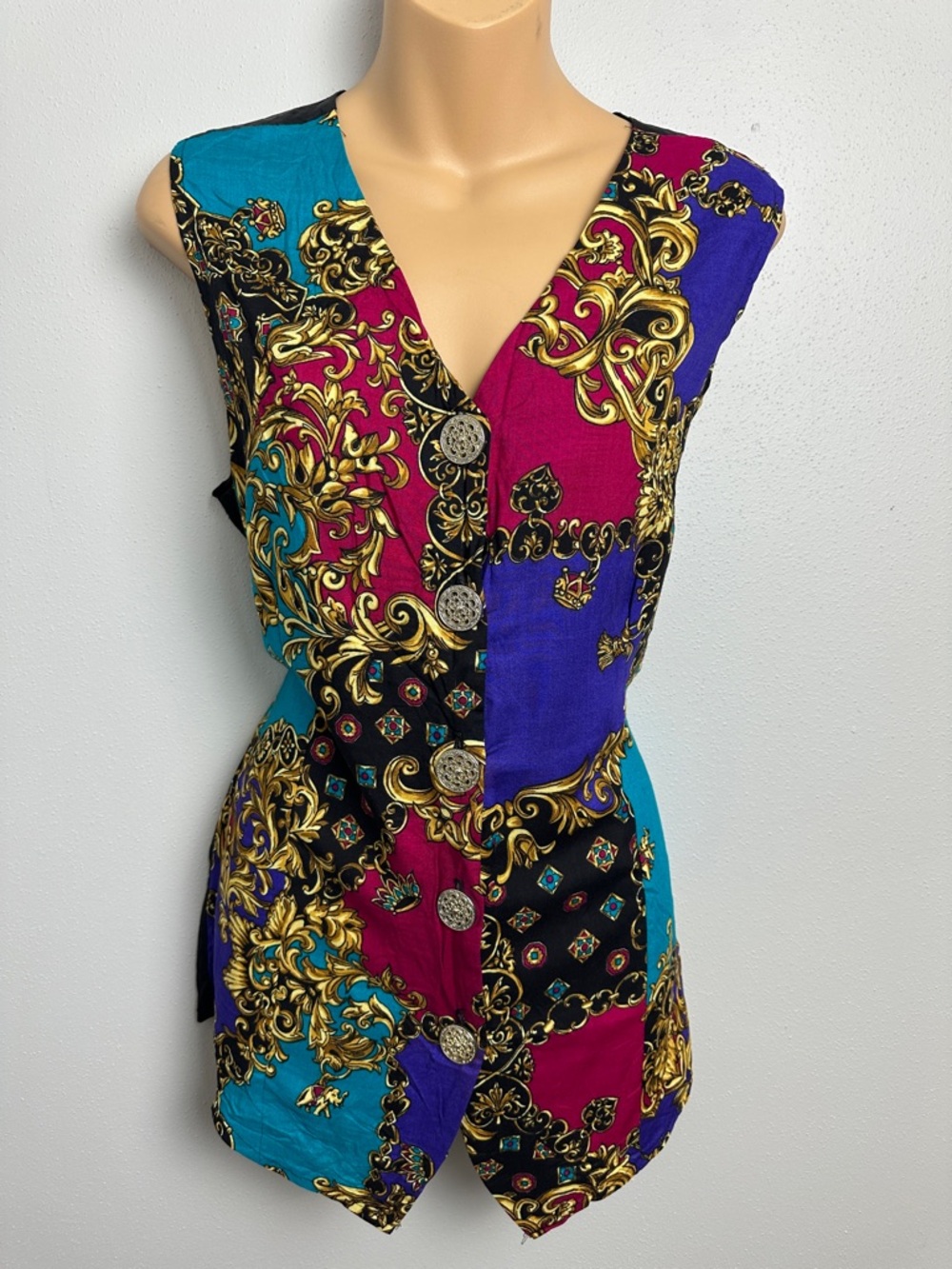 Vintage Bobbie Brooks Multicolor Baroque Print Sleeveless Blouse